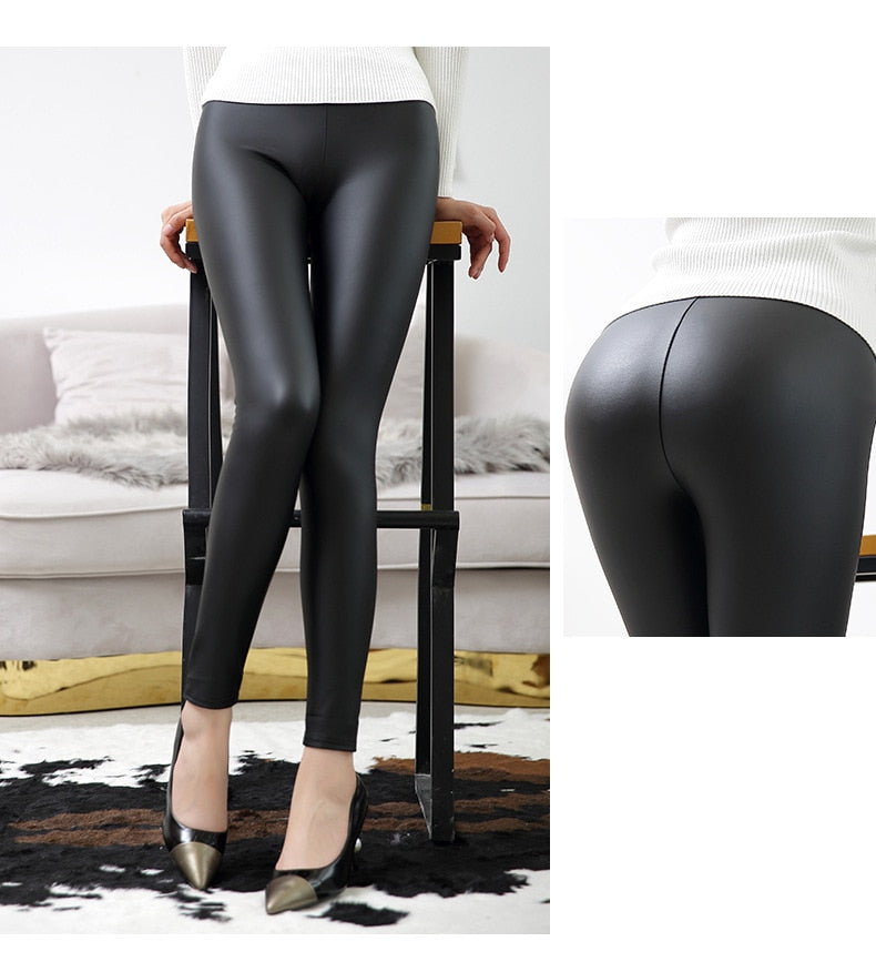 High Waist Leather Leggings for Women