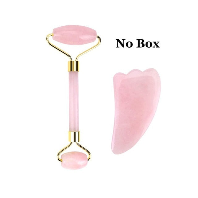 Rose Quartz Roller Slimming Face Massager Lifting Tool
